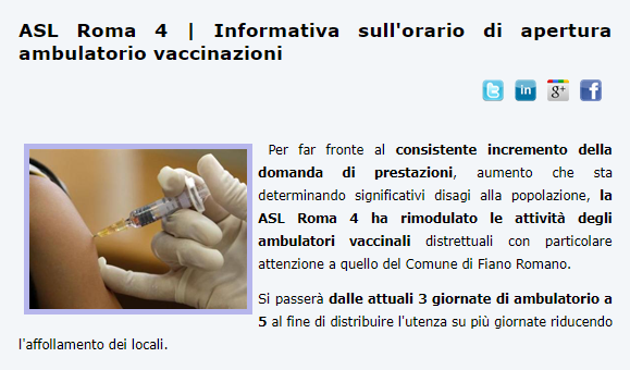 FIANO ROMANO – ASL: nuovi orari per chi vaccina