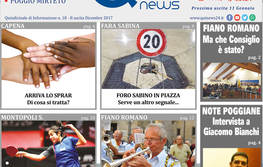 Leggi la 18a uscita di Qui News! (edizione del 21 dicembre 2017)
