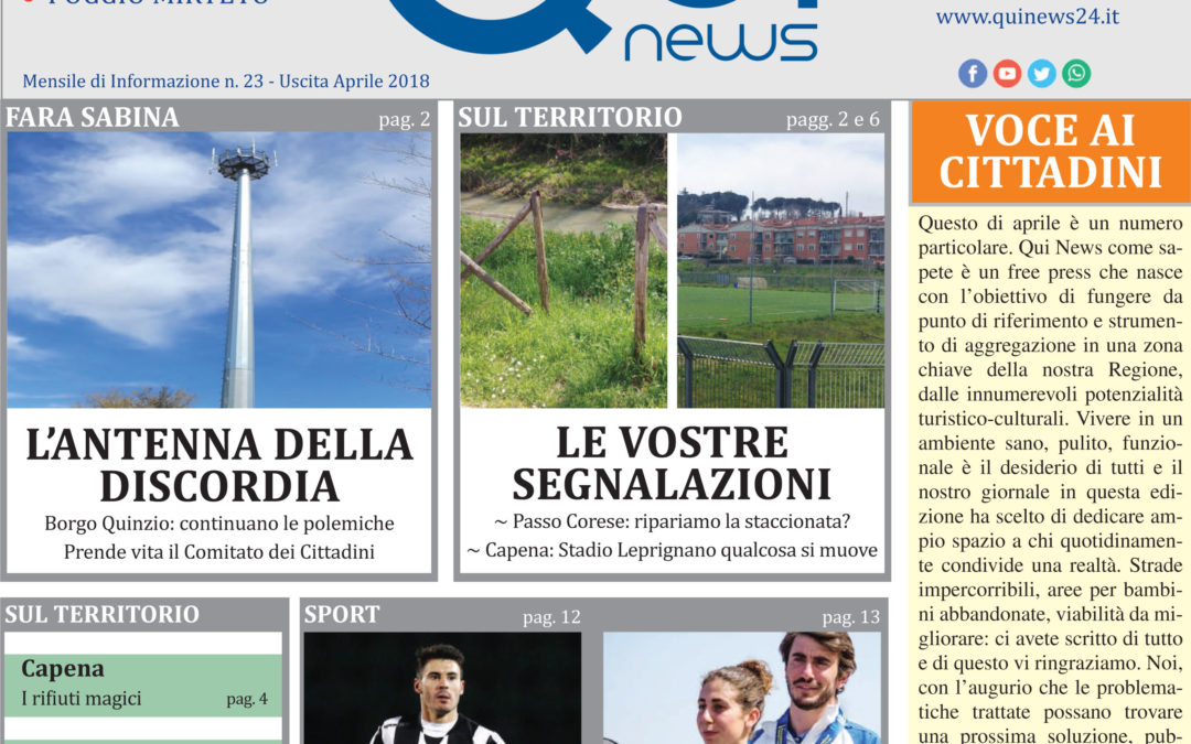 Leggi la 23a uscita di Qui News! (edizione dell’11 aprile 2018)