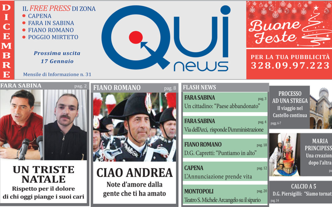 Leggi la 31esima uscita di Qui News (edizione del 13 dicembre 2018)